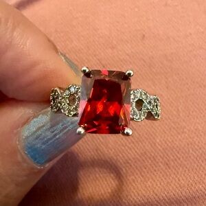 Elegant Red Gemstone Silver gold plated Ring NOWT